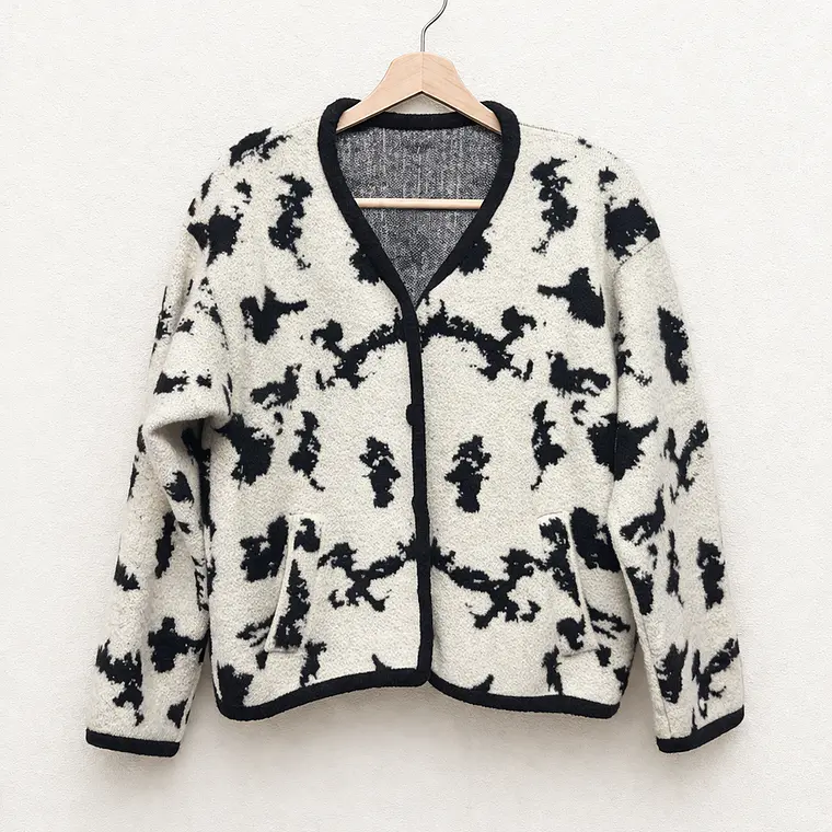 Chaqueta tipo cardigan animal print blanco y negro 1