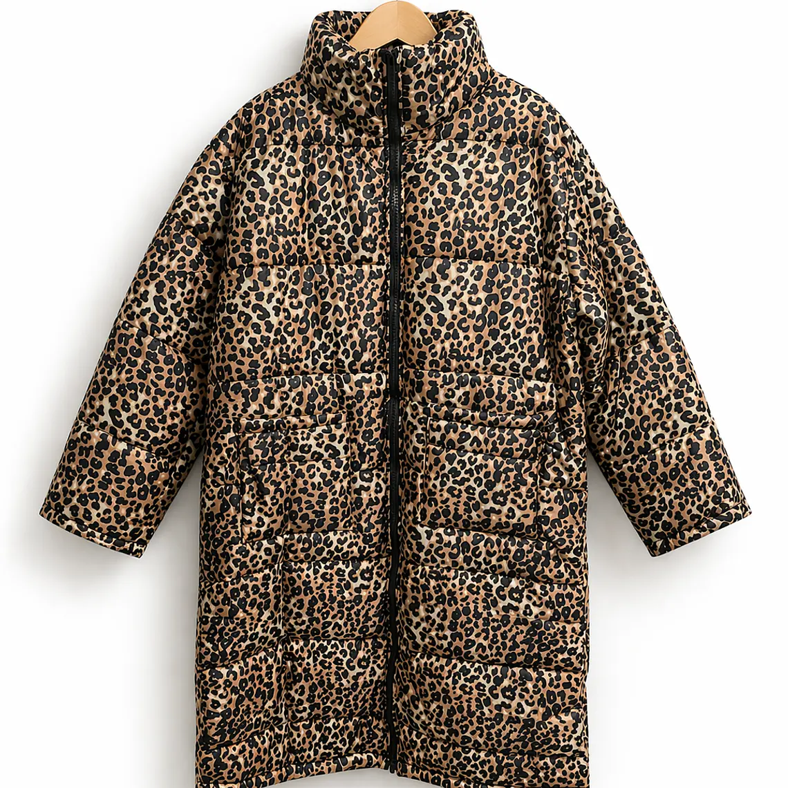 Chaqueta larga acolchada animal print 1