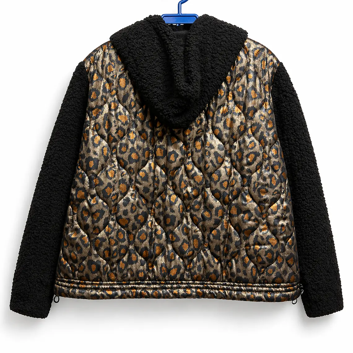 Chaqueta combinada acolchada animal print y teddy negro 2