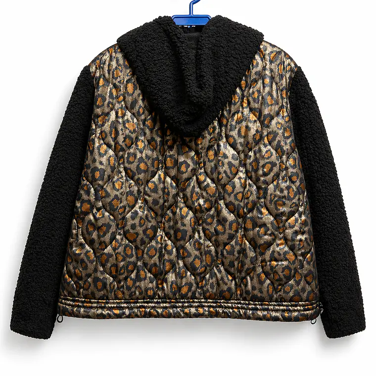 Chaqueta combinada acolchada animal print y teddy negro 2