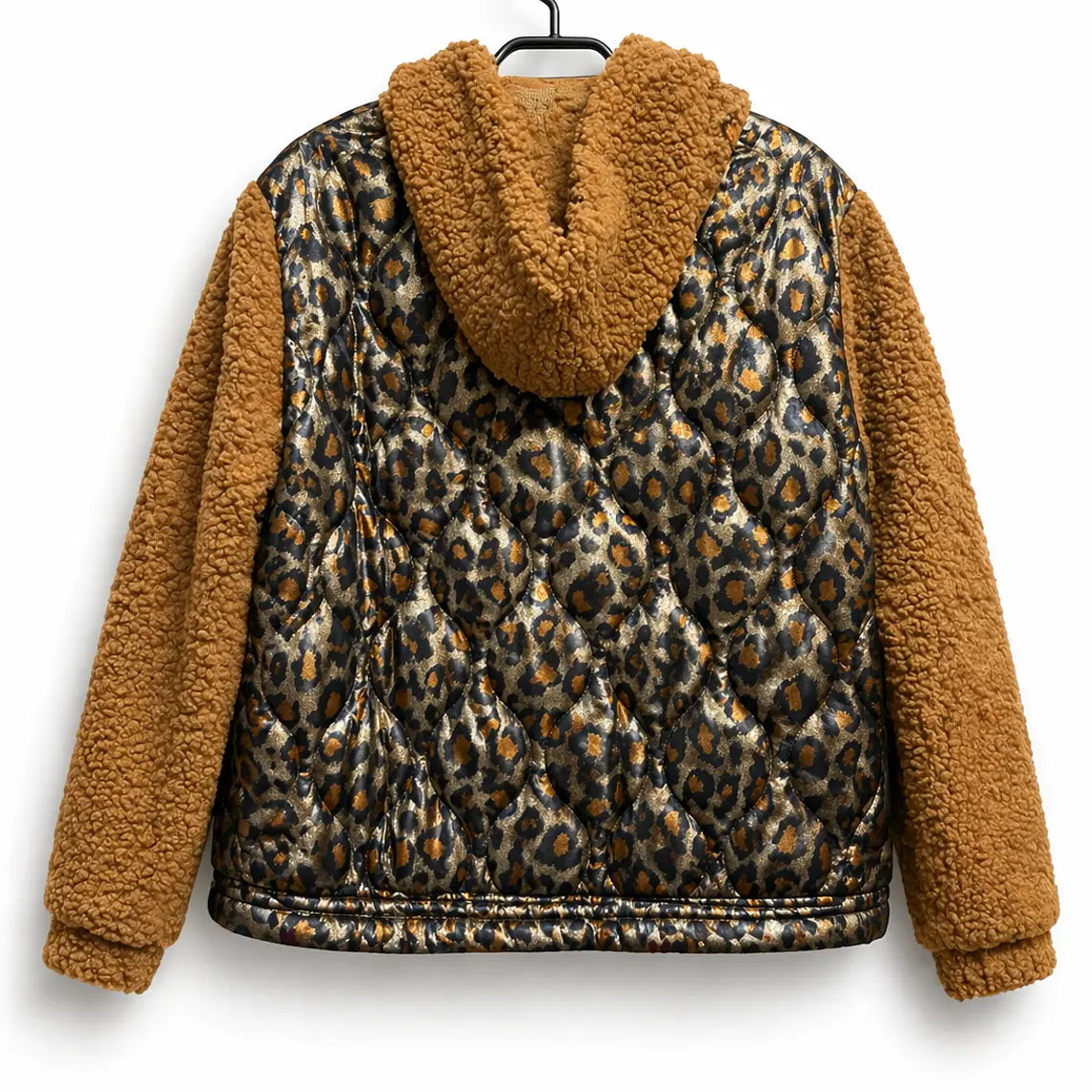 Chaqueta combinada acolchada animal print y teddy camel 2