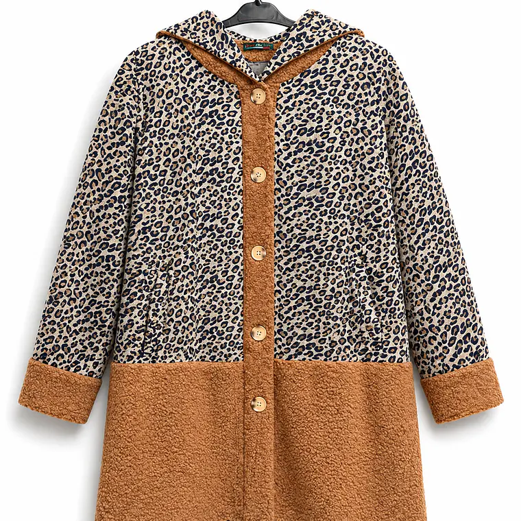 Chaqueta animal print con detalles teddy camel 1