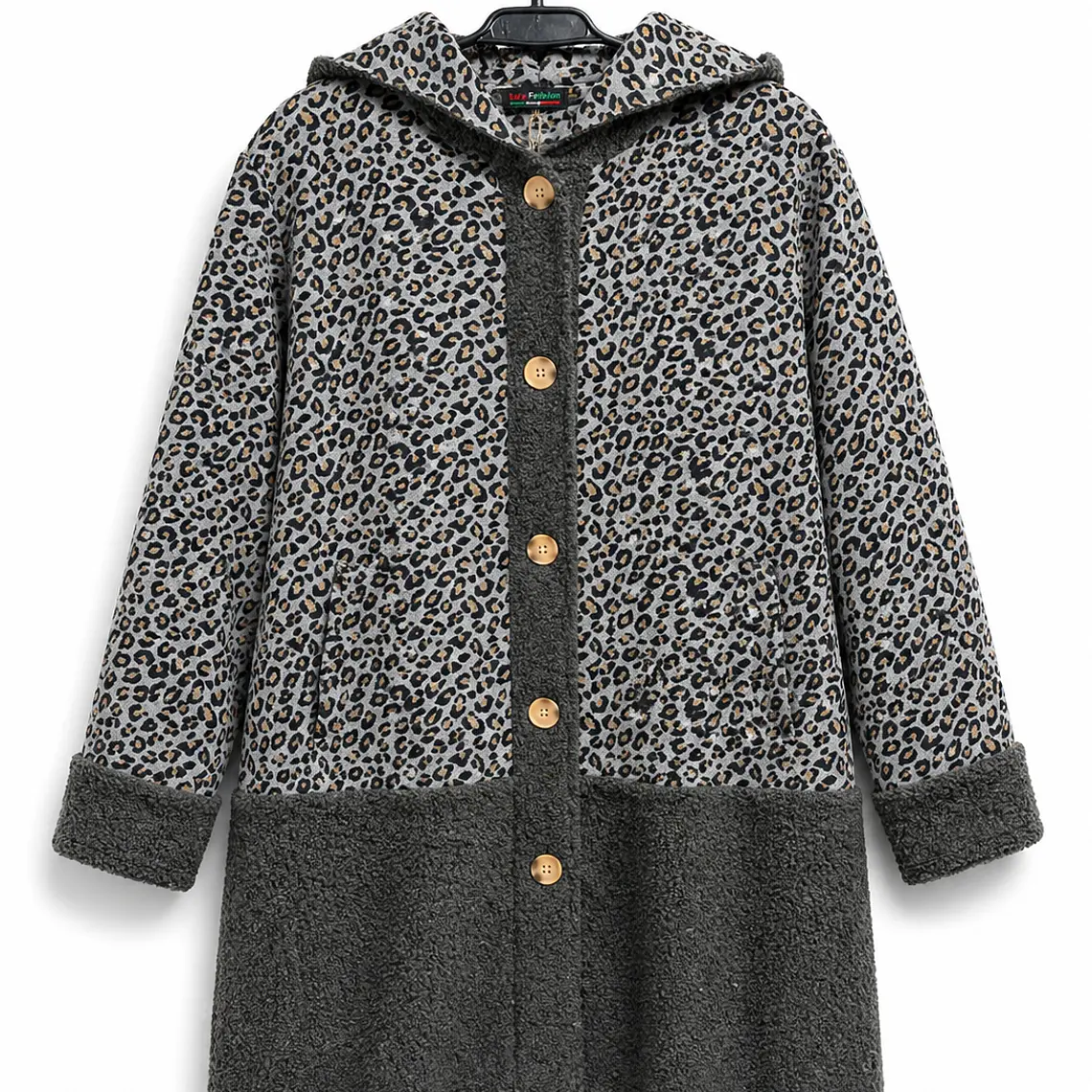 Chaqueta animal print con detalles teddy gris oscuro 1