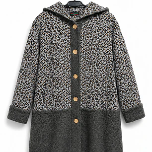 Chaqueta animal print con detalles teddy gris oscuro