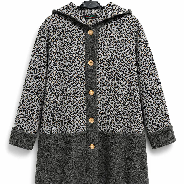 Chaqueta animal print con detalles teddy gris oscuro 1