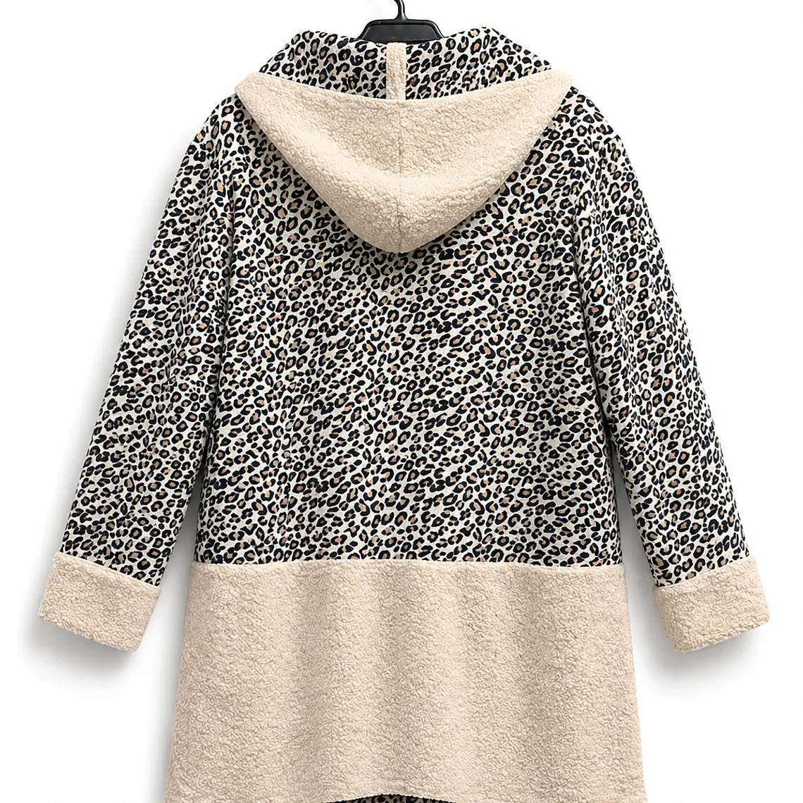 Chaqueta animal print con detalles teddy beige 2