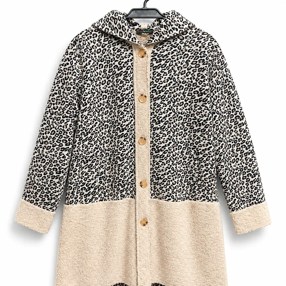 Chaqueta animal print con detalles teddy beige 1