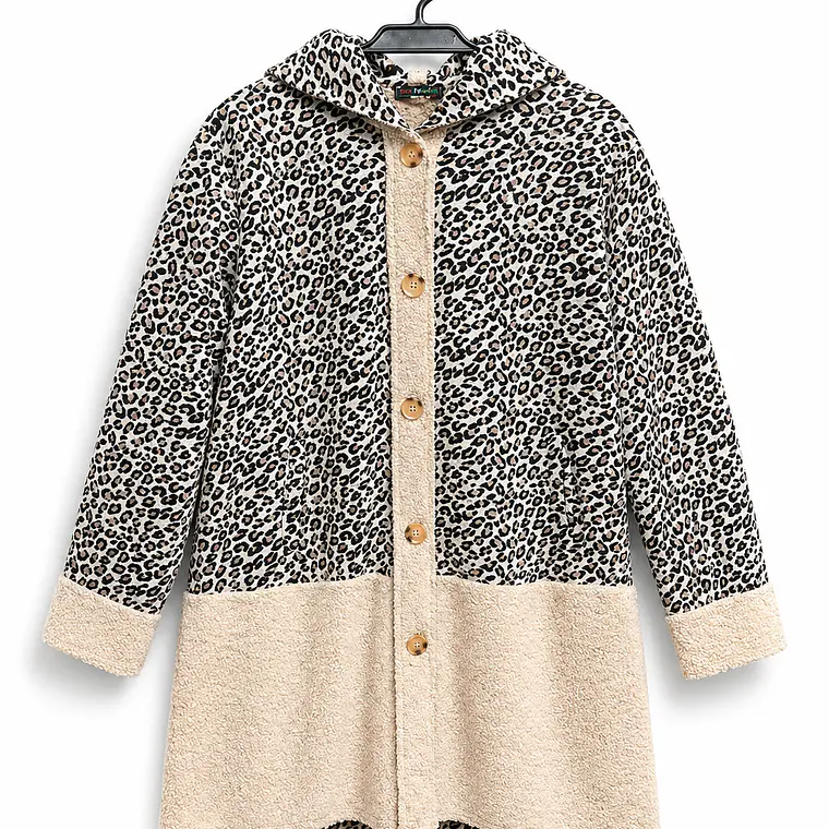 Chaqueta animal print con detalles teddy beige 1
