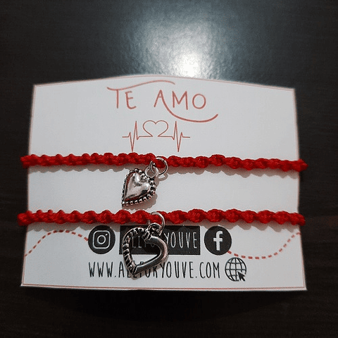 [PAR] Pulseras Tejidas Spiral Red Hearts