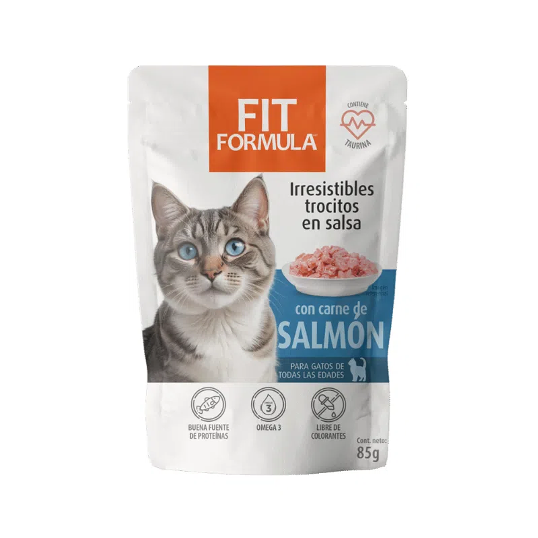 Sobre alimento húmedo Fit Formula Gato Sabor Salmón 85 gr. 1