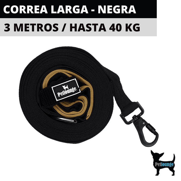 Correa Larga Perro - 3 Metros - Negra Power Trail 50 kg 2