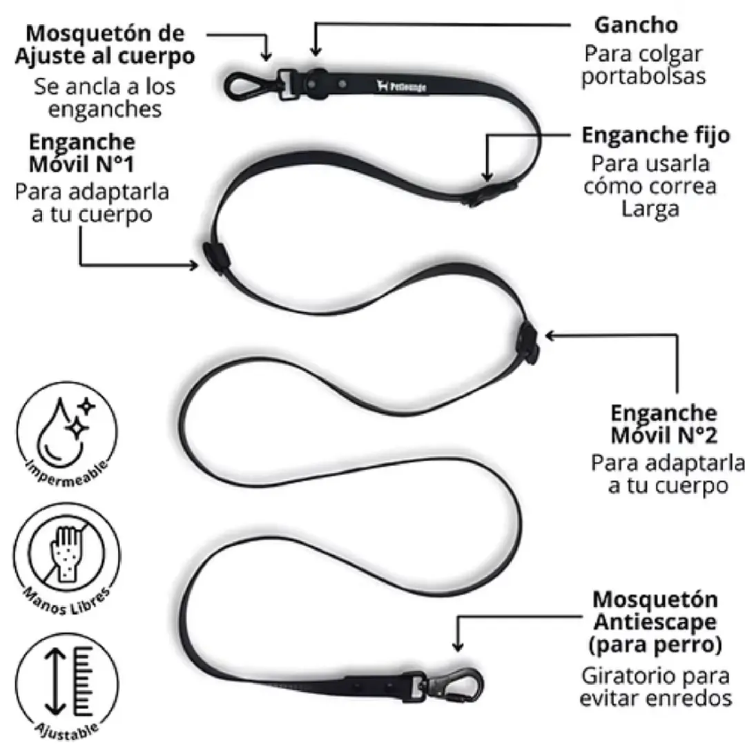 Correa Manos Libres - Impermeable - Multiuso 5 en 1 - Perro - Negra 6