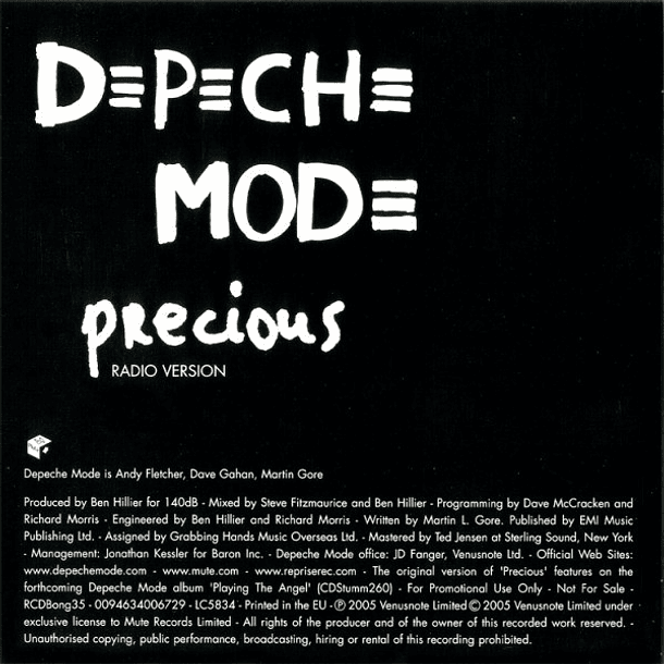 Depeche Mode – Precious - Promo Cd Single - Hecho En Europa 2