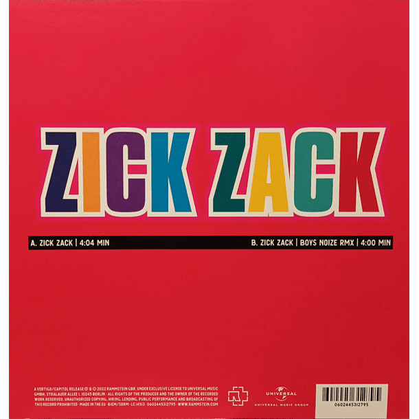 Rammstein – Zick Zack - Vinilo 7