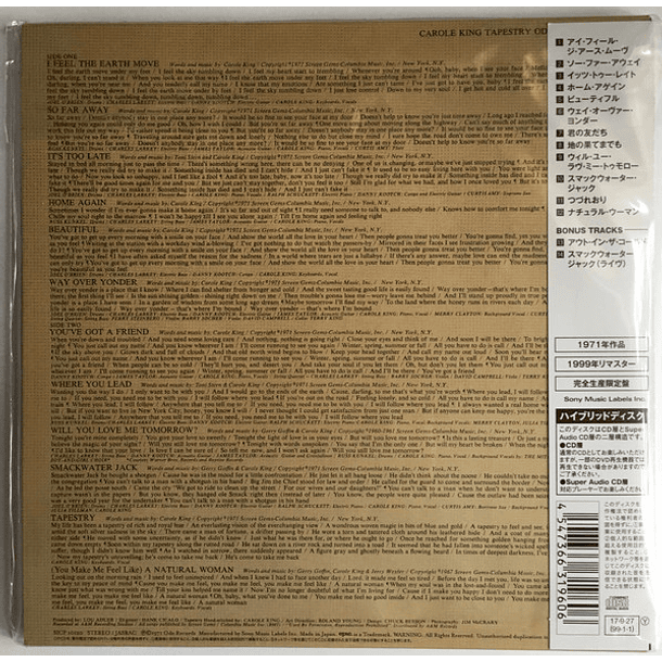 Carole King – Tapestry - Super Audio Cd SACD - Hecho En Japón - Carátula Mini Lp  7