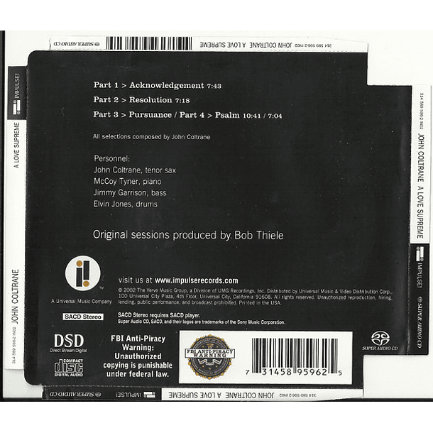 John Coltrane - A Love Supreme -  Super Audio Cd SACD - Hecho En U.S.A. 2