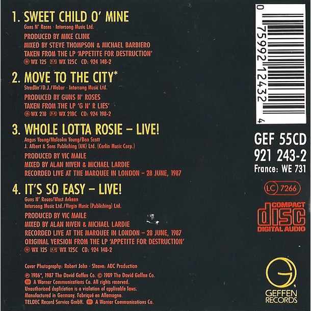 Guns N` Roses - Sweet Child  O` Mine - Mini Cd 3 Pulgadas 2
