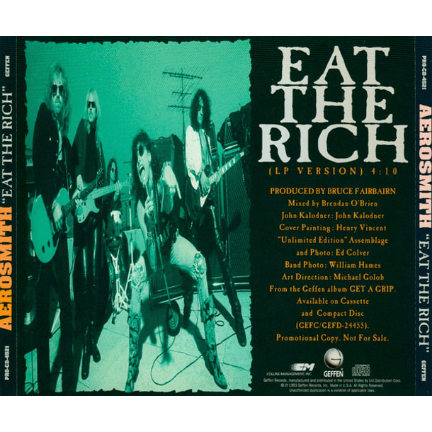 Aerosmith – Eat The Rich - Promo Cd Single - Hecho En U.S:A. 2