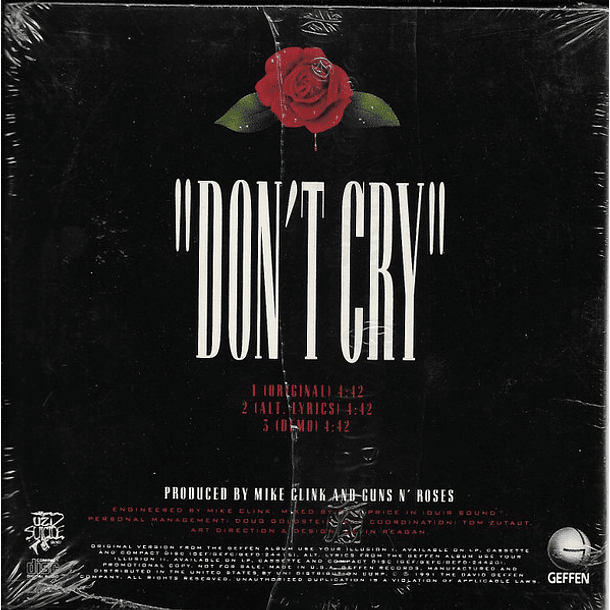 Guns N' Roses – Don't Cry - Promo Cd Single - Hecho en U.S.A, 2