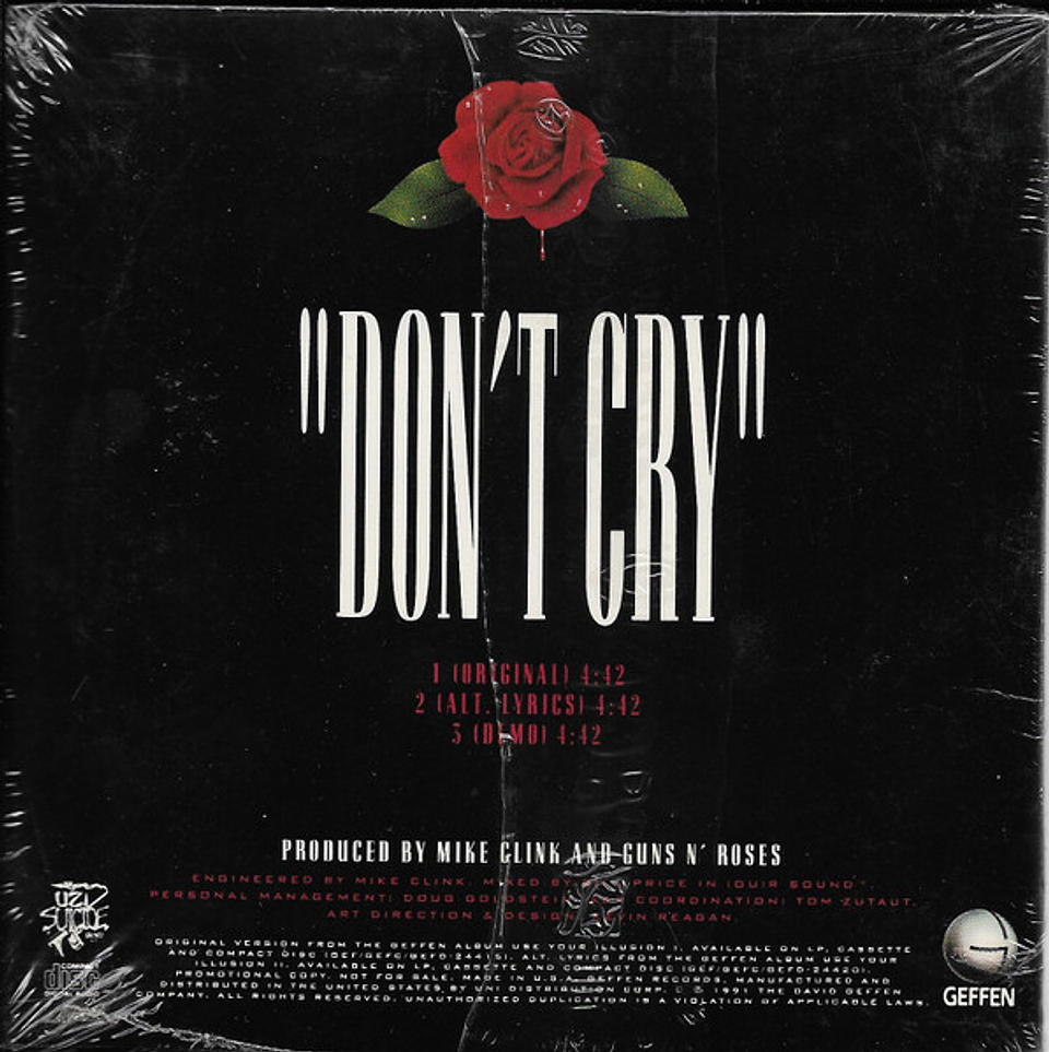 Guns N' Roses – Don't Cry - Promo Cd Single - Hecho en U.S.A, - Nuevo Y Sellado 2