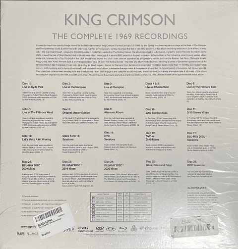 King Crimson – The Complete 1969 Recordings - 20 Cds + 2 Dvds + 4 Blu Rays + Posters + Libro 40 Páginas - Nuevo Y Sellado