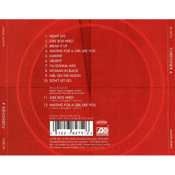 Foreigner – 4 - Cd - Expanded - Remasterizado - Hecho En U.S.A. 2