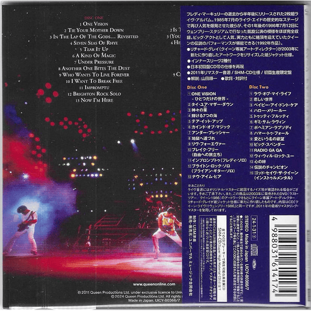 Queen – Live At Wembley Stadium - Shm CD - 2 Cds - Mini Lp - Hecho En Japón 2