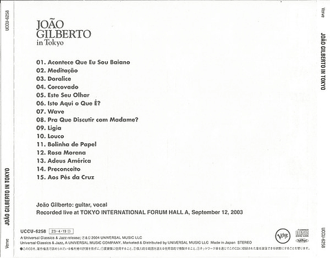 João Gilberto – João Gilberto In Tokyo - Shm Cd - Cd -  Hecho En Japón - Nuevo Y Sellado