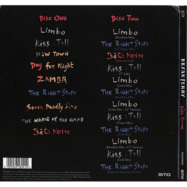 Bryan Ferry – Bête Noire - 2 CDs - Digipack - Deluxe Edition - Remasterizado - Nuevo Y Sellado 2