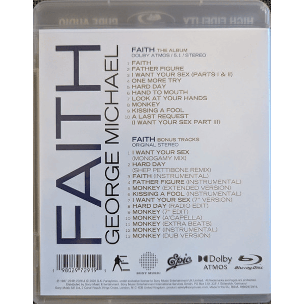 George Michael – Faith - Blu Ray Audio - Pure Audio - High Fidelity - Edición Limitada - Nuevo Y Sellado 2