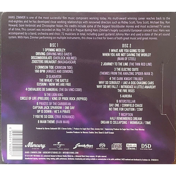 Hans Zimmer ‎– Live In Prague - SACD Super Audio CD Doble - Nuevo Y Sellado 2