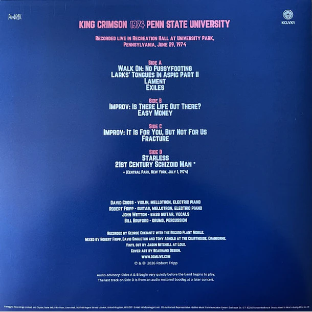 King Crimson – 1974 Penn State University - 2 LPs Vinilo - Record Store Day - Hecho En England (Inglaterra) - Nuevo Y Sellado  2