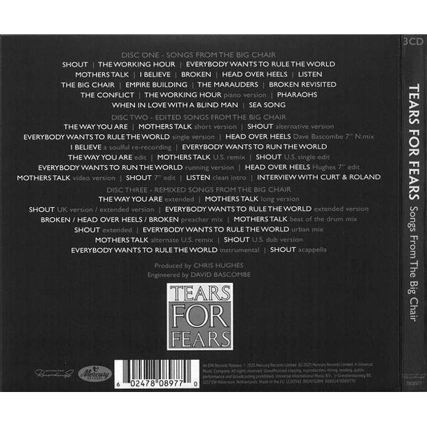 Tears For Fears – Songs From The Big Chair - 3 CDs - Hecho En Alemania - Nuevo Y Sellado 2