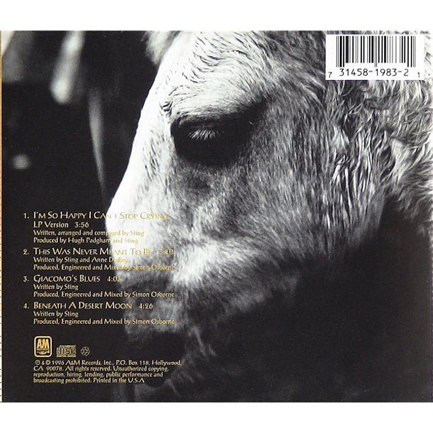 Sting – I'm So Happy I Can't Stop Crying - Maxi CD Single - Hecho En U.S.A. - Nuevo Y Sellado 2