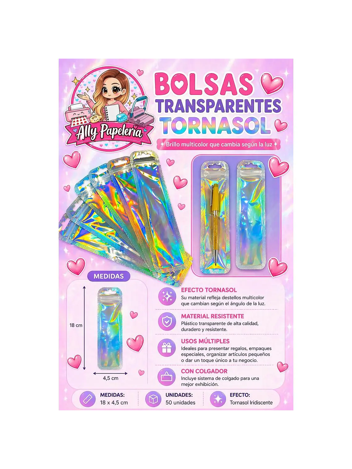 BOLSAS TRANSPARENTES TORNASOL 4,5 X 17 CM  1