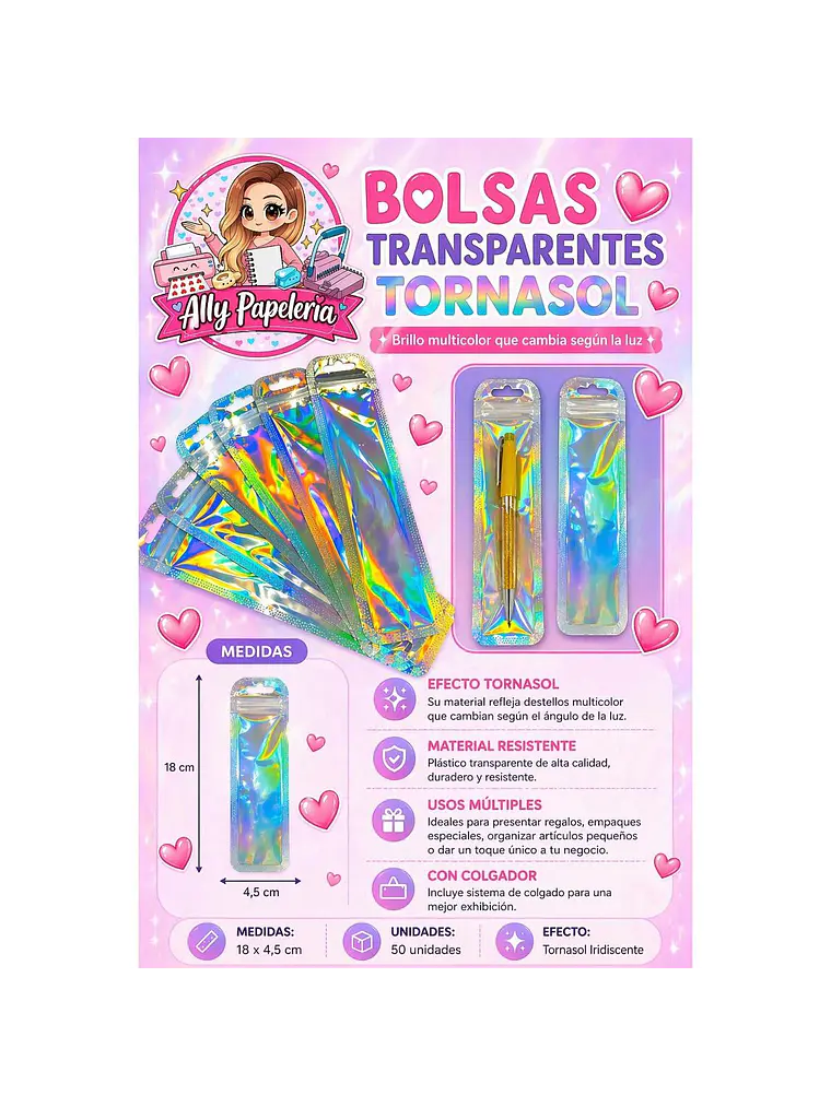 BOLSAS TRANSPARENTES TORNASOL 4,5 X 17 CM  1