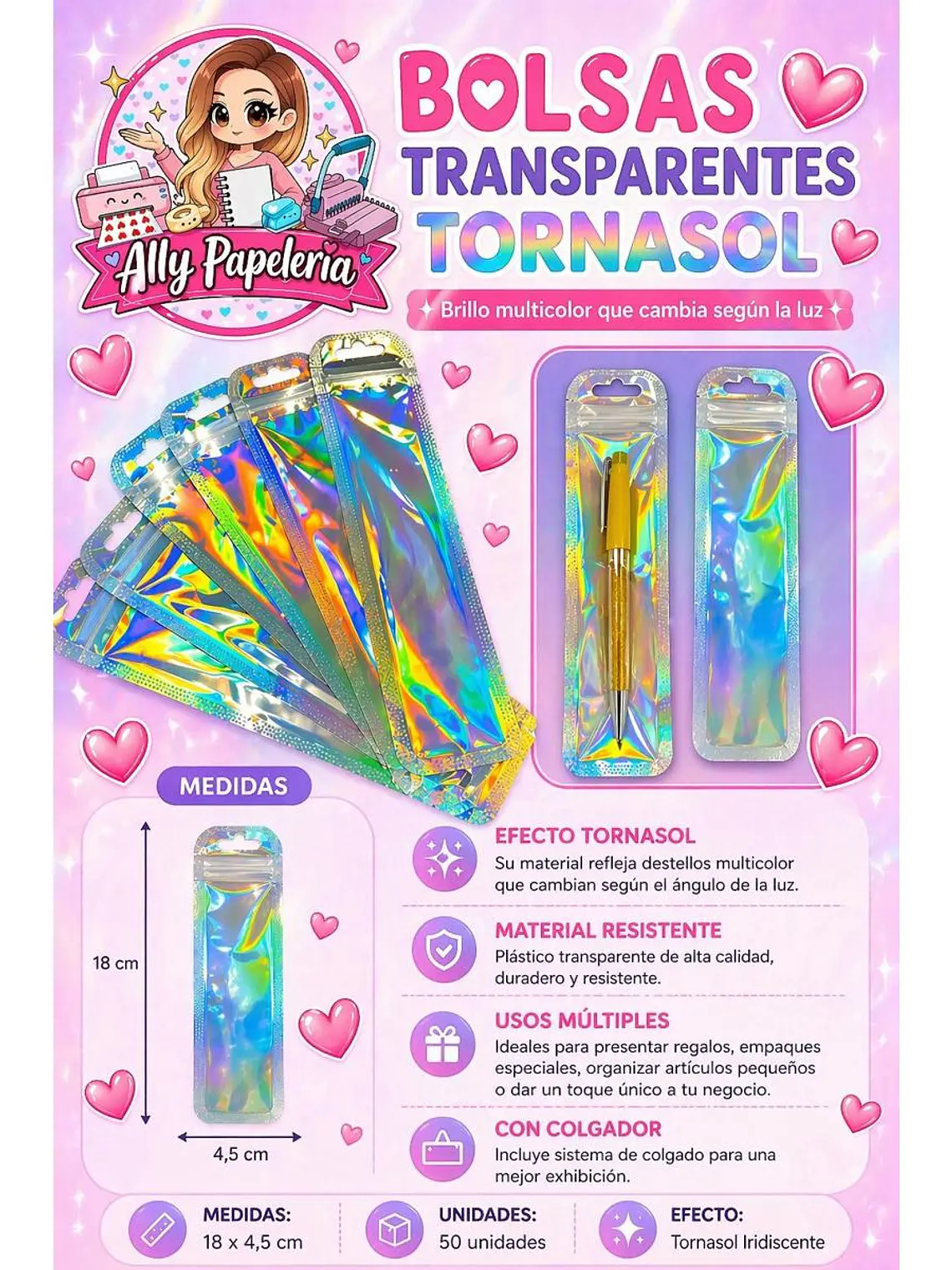 BOLSAS TRANSPARENTES TORNASOL 4,5 X 17 CM  1