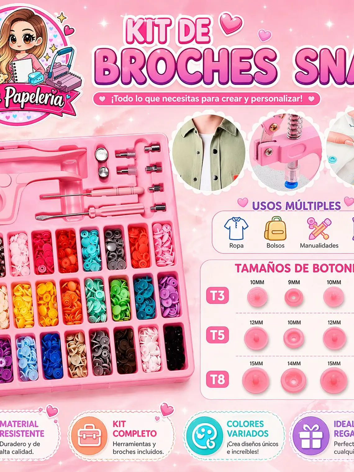 Remachadora Manual Para Broches Plásticos Snap 270pcs 1