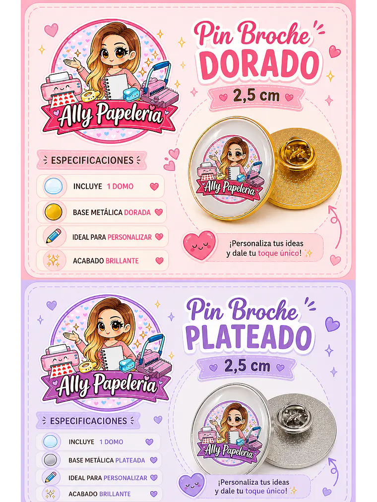 Pin personalizar + domo resina 2,5 cm  1