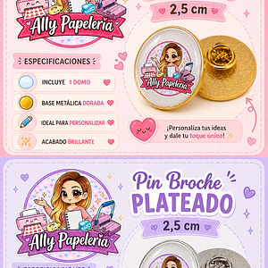 Pin personalizar + domo resina 2,5 cm 