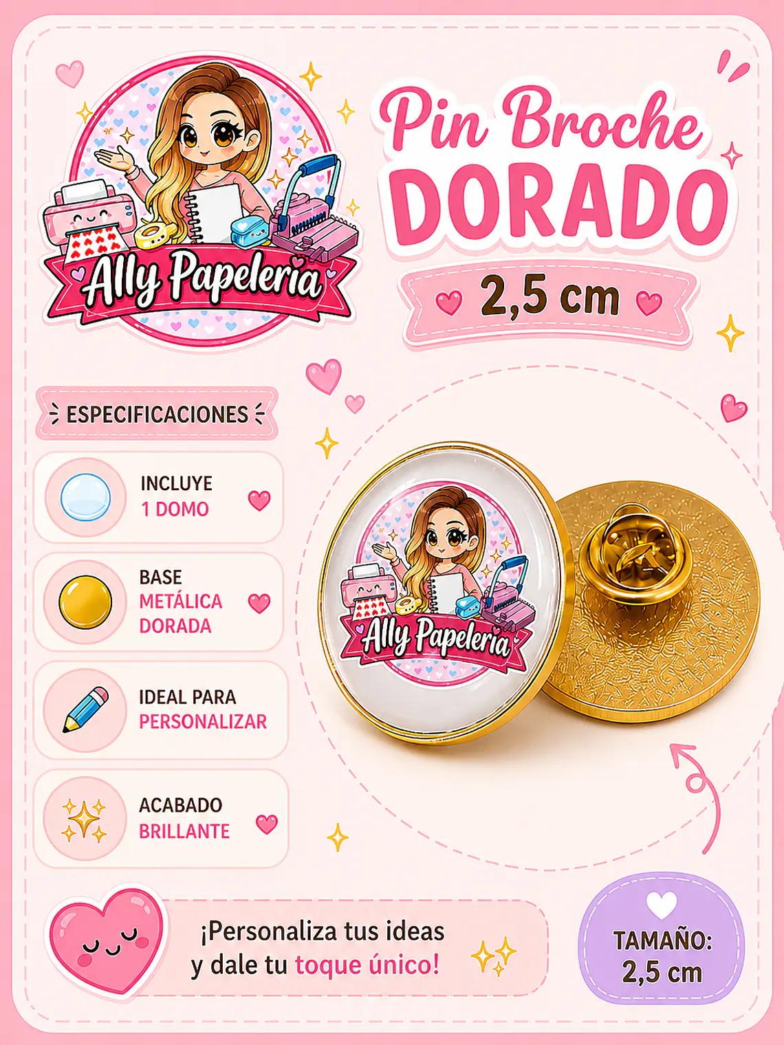 Pin personalizar + domo resina 2,5 cm  2