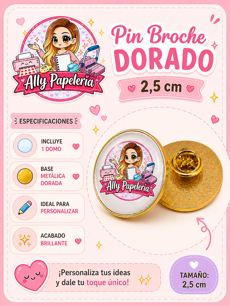Pin personalizar + domo resina 2,5 cm  2