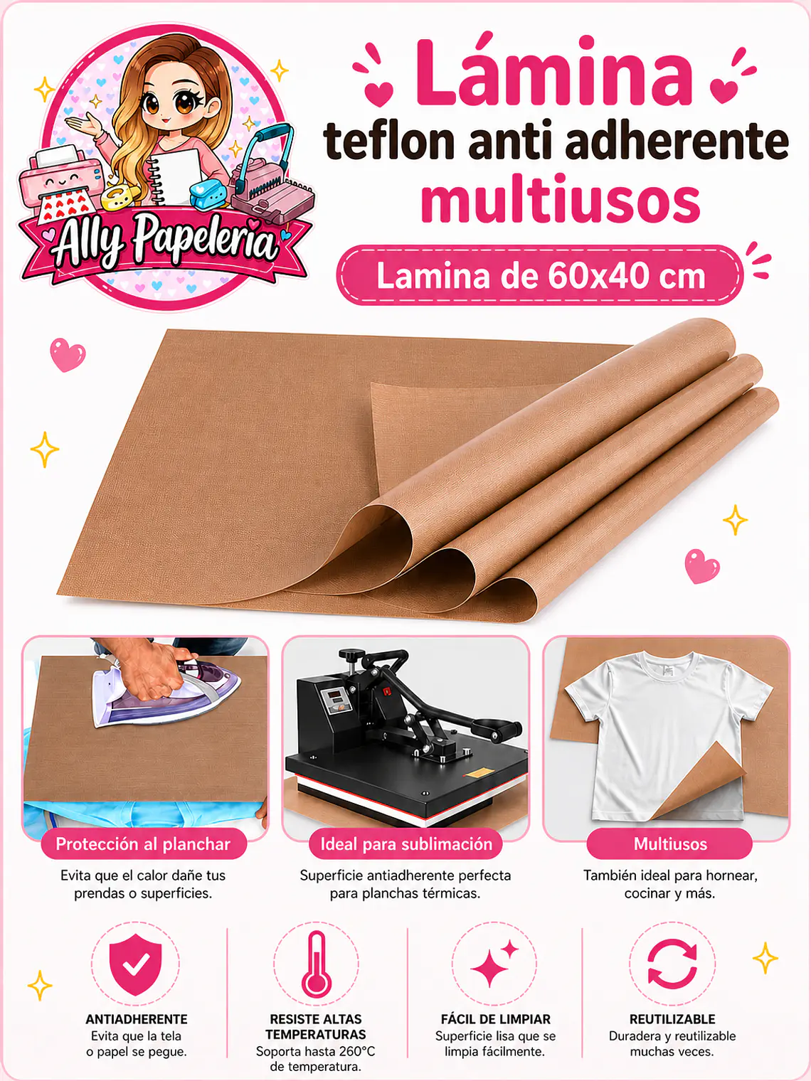 LÁMINA TEFLON ANTIADHERENTE 40x60 cm  1