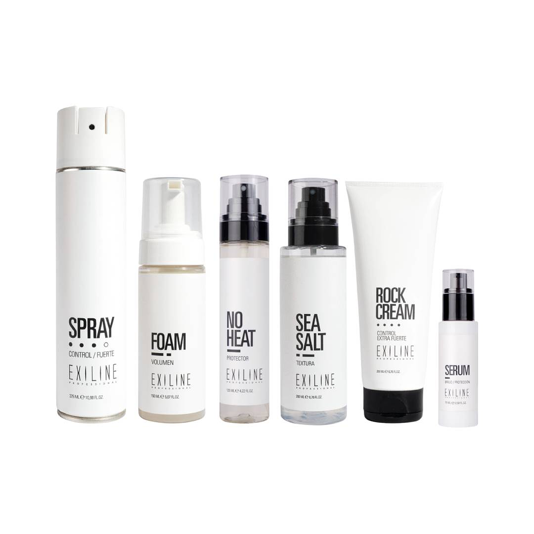 Kit Syling Exiline | Sea Salt, Rock Cream, No Heat, Serum, Foam y Spray 1