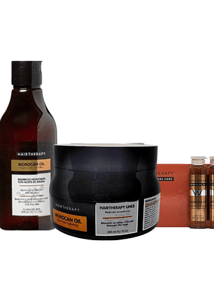 Hair Therapy | Morocan Oil | Kit Shampoo + Mascara + Ampollas 6u x15cc
