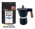 Pack Cafetera Italiana Moka 6 tazas y Café de Especialidad Tostado Medio Arábica 250 gr