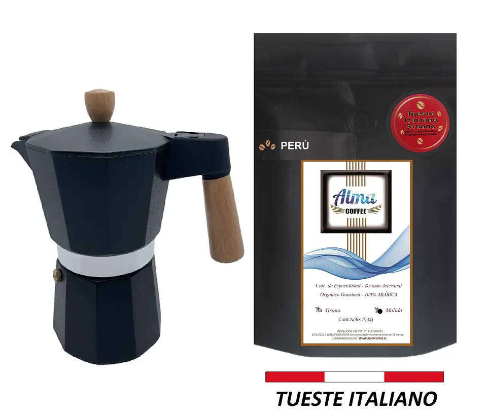 Pack Cafetera Italiana Moka 6 tazas y Café de Especialidad Tueste Italiano Arábica 250 gr 2