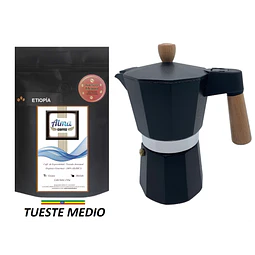 Pack Cafetera Italiana Moka 9 tazas y Café de Especialidad Tostado Medio Arábica 250 gr