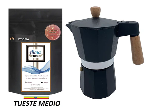 Pack Cafetera Italiana Moka 9 tazas y Café de Especialidad Tostado Medio Arábica 250 gr