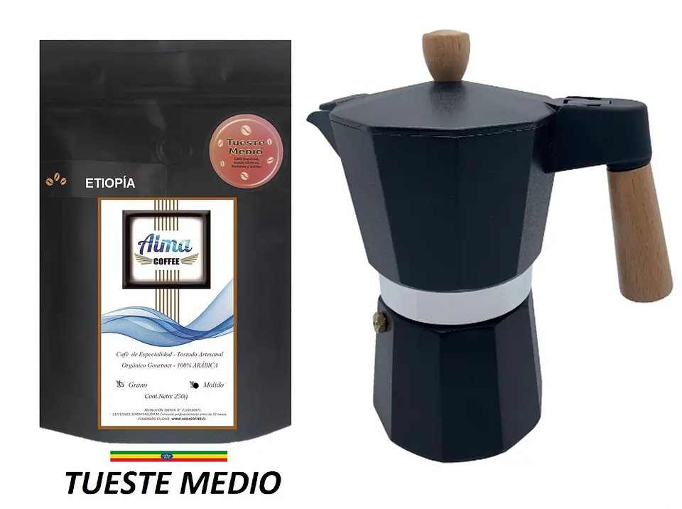 Pack Cafetera Italiana Moka 9 tazas y Café de Especialidad Tostado Medio Arábica 250 gr 1